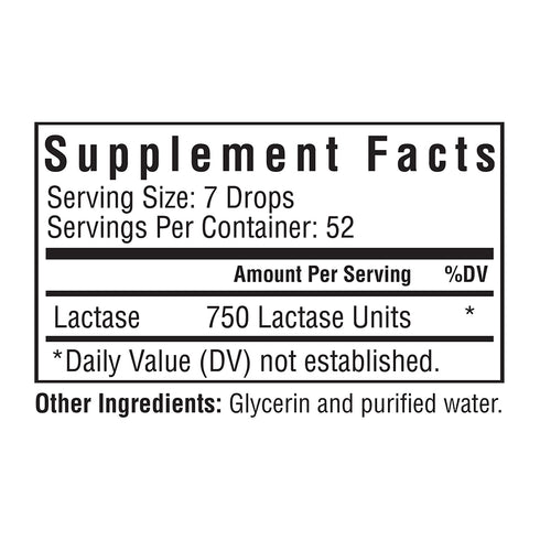 Image of Lactase drops  supplement facts